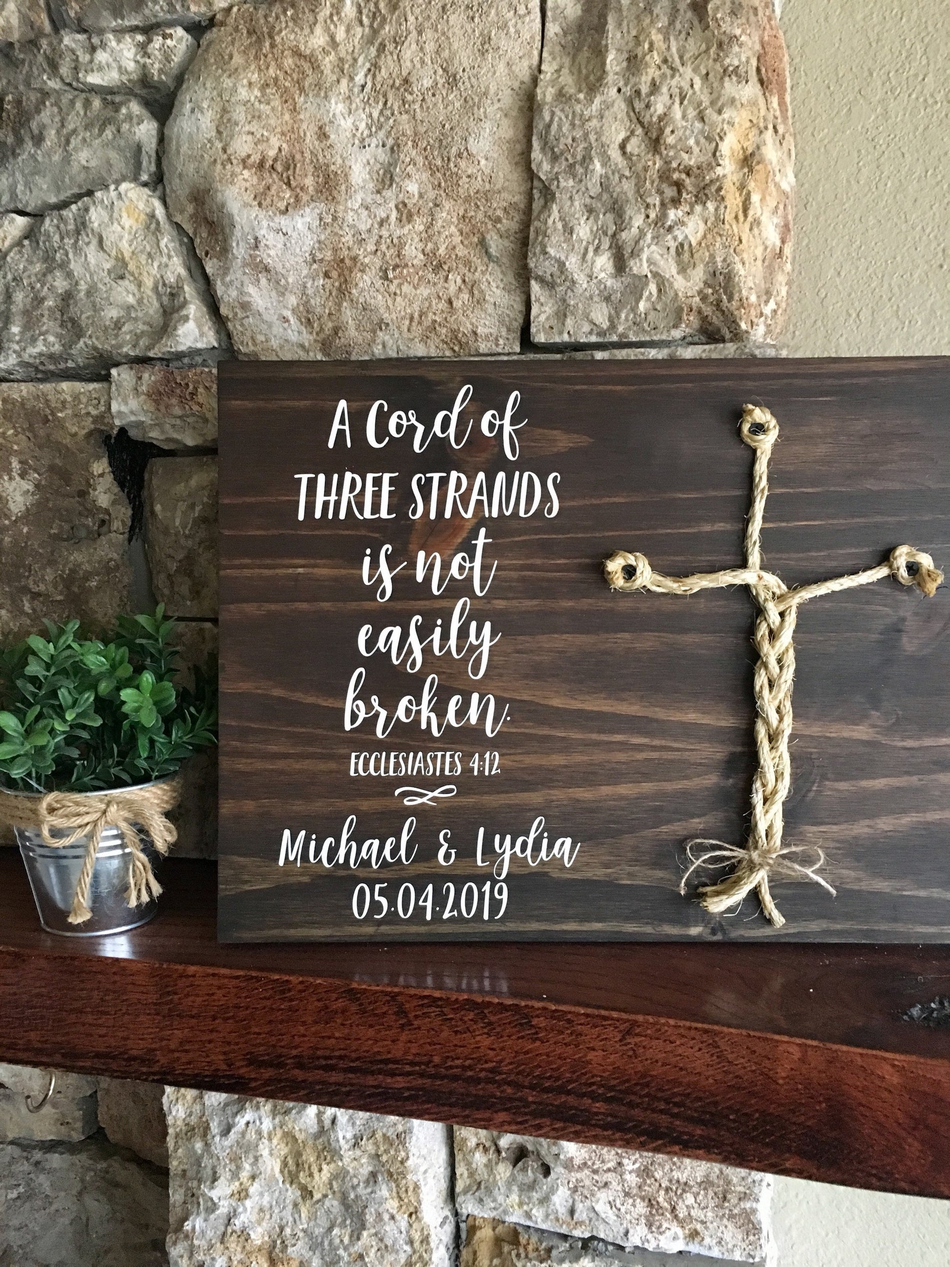 Christian Wedding Gift, A Cord of Three Strands is Not Easily Broken, Personalized Gift for Couple, Anniversary Gift