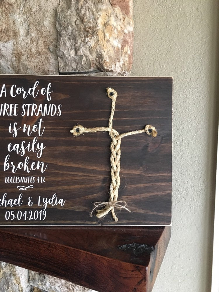 Christian Wedding Gift, A Cord of Three Strands is Not Easily Broken, Personalized Gift for Couple, Anniversary Gift