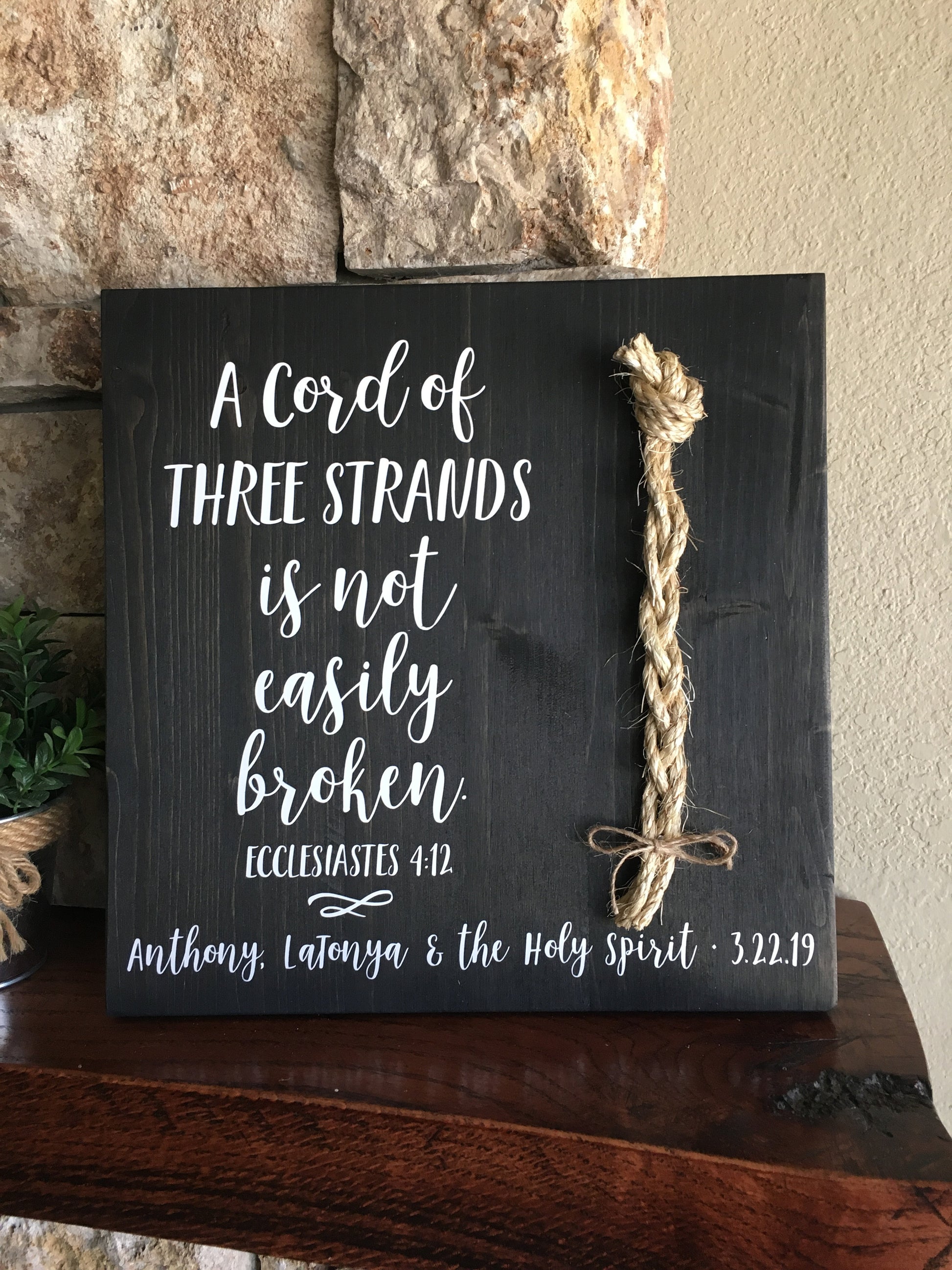 A Cord Of Three Strands Wedding Sign, Ceremony Sign, Ecclesiastes 4:9-12