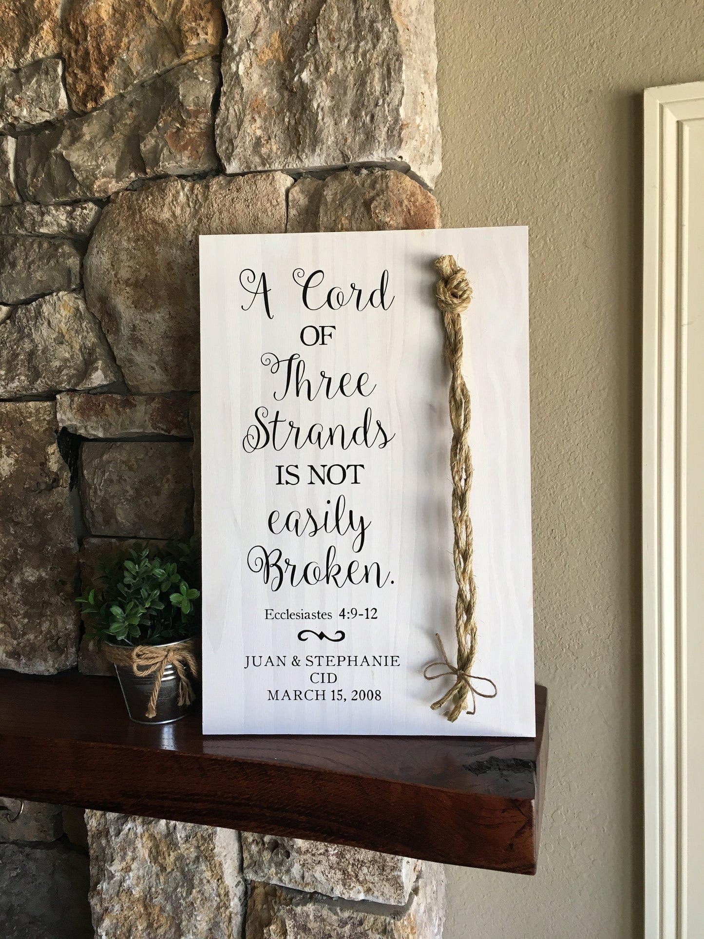 A Cord Of Three Strands Wedding Sign, Ceremony Sign, A Cord of 3 Strands, Ecclesiastes 4:9-12, Wedding Gift, Fall Wedding Decor, Cord Sign