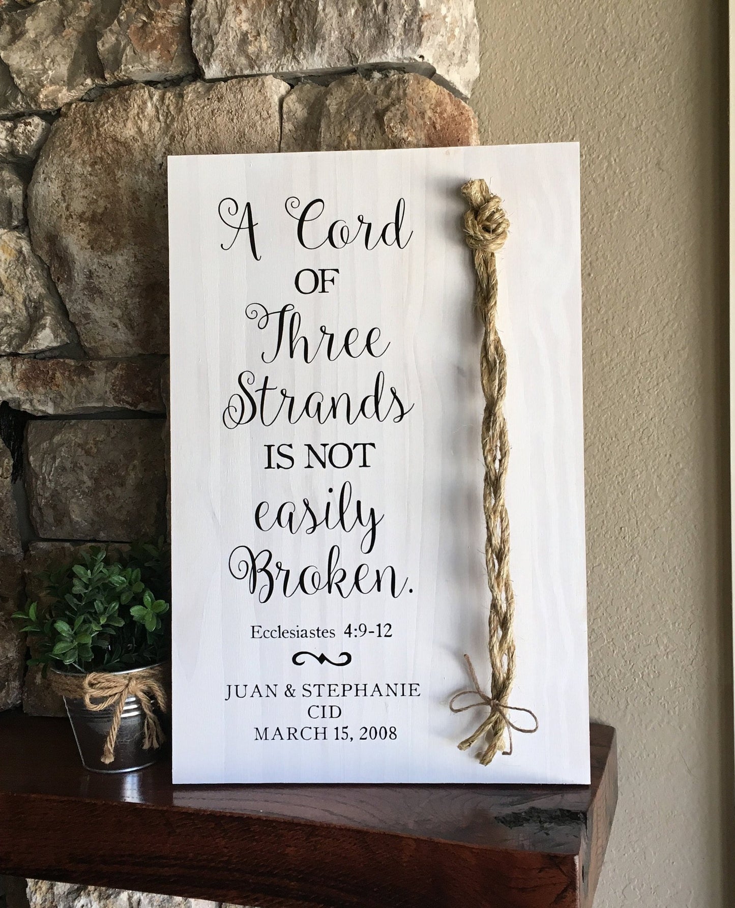 A Cord Of Three Strands Wedding Sign, Ceremony Sign, A Cord of 3 Strands, Ecclesiastes 4:9-12, Wedding Gift, Fall Wedding Decor, Cord Sign