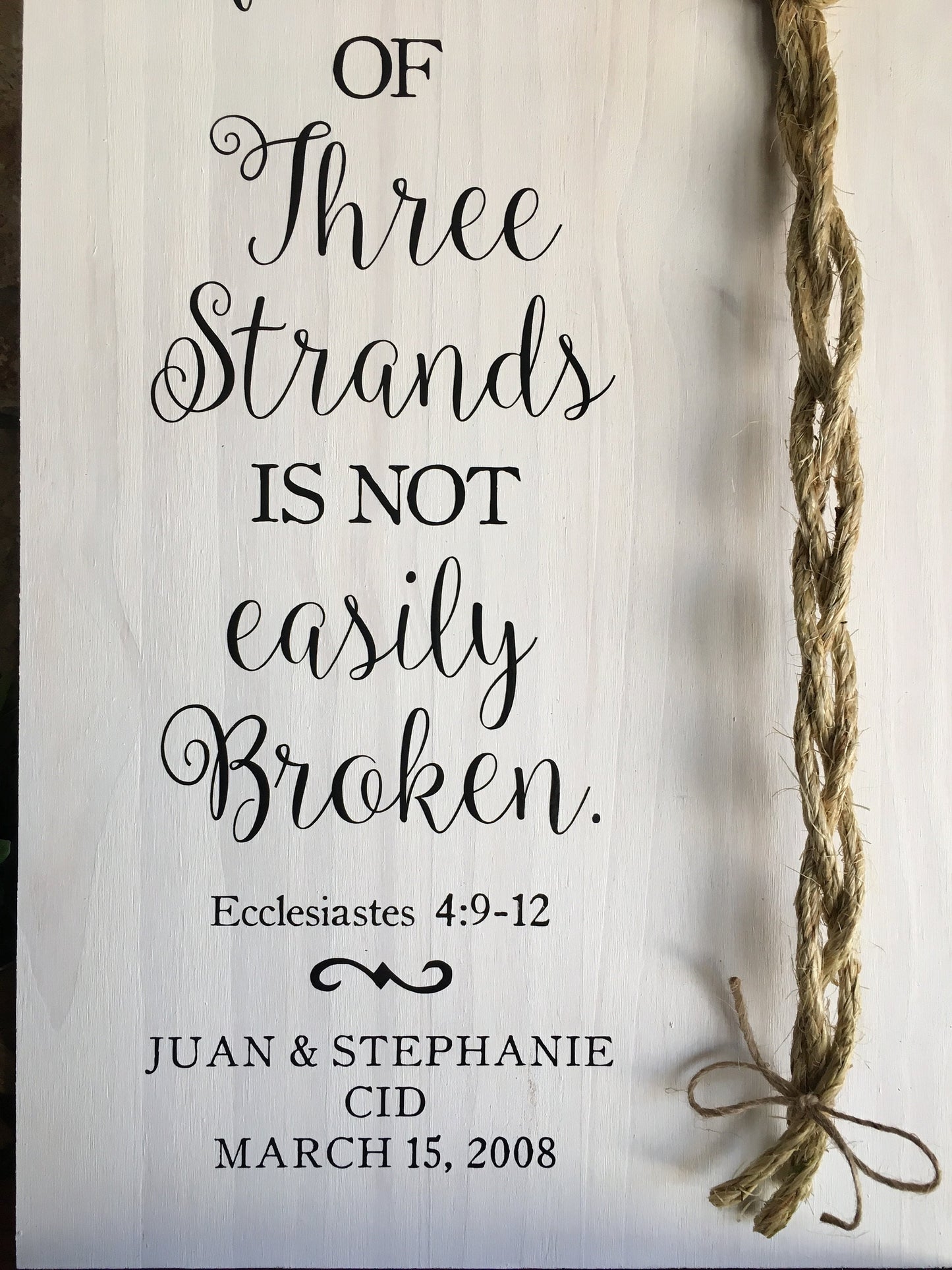 A Cord Of Three Strands Wedding Sign, Ceremony Sign, A Cord of 3 Strands, Ecclesiastes 4:9-12, Wedding Gift, Fall Wedding Decor, Cord Sign