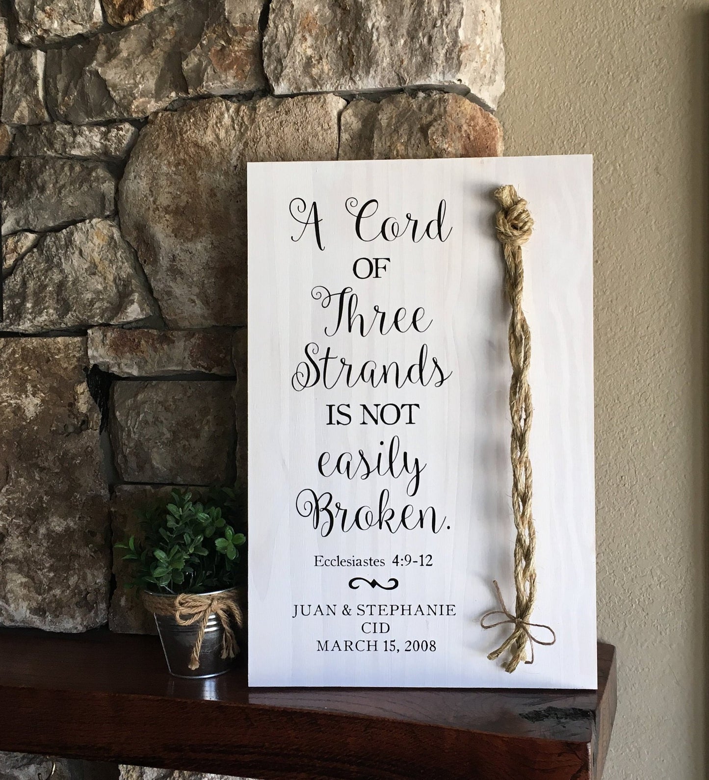 A Cord Of Three Strands Wedding Sign, Ceremony Sign, A Cord of 3 Strands, Ecclesiastes 4:9-12, Wedding Gift, Fall Wedding Decor, Cord Sign