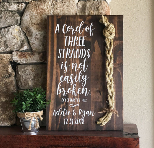 A Cord Of Three Strands Wedding Sign, Ceremony Sign, A Cord of 3 Strands, Ecclesiastes 4:9-12, Wedding Gift, Fall Wedding Decor, Cord Sign