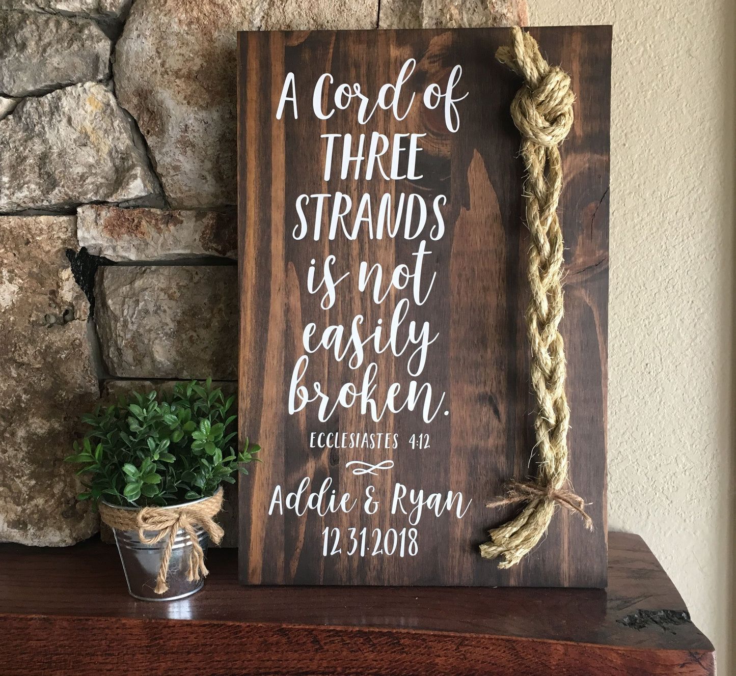 A Cord Of Three Strands Wedding Sign, Ceremony Sign, A Cord of 3 Strands, Ecclesiastes 4:9-12, Wedding Gift, Fall Wedding Decor, Cord Sign