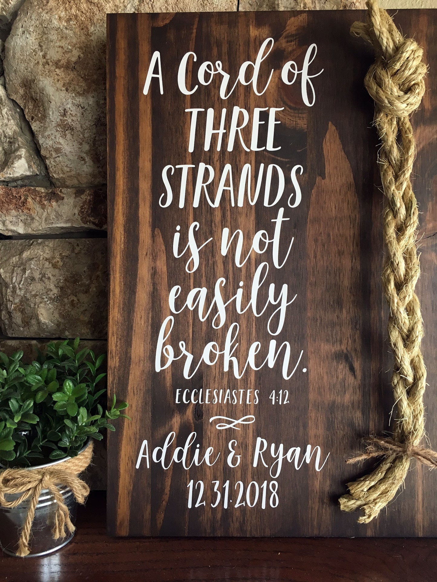 A Cord Of Three Strands Wedding Sign, Ceremony Sign, A Cord of 3 Strands, Ecclesiastes 4:9-12, Wedding Gift, Fall Wedding Decor, Cord Sign