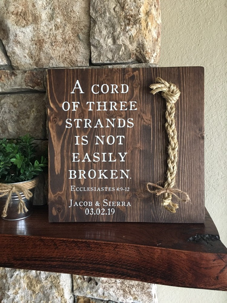 Christian Wedding Gift, A Cord of Three Strands is Not Easily Broken, Personalized Gift for Couple, Anniversary Gift