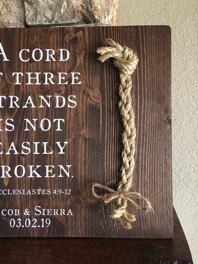 Christian Wedding Gift, A Cord of Three Strands is Not Easily Broken, Personalized Gift for Couple, Anniversary Gift