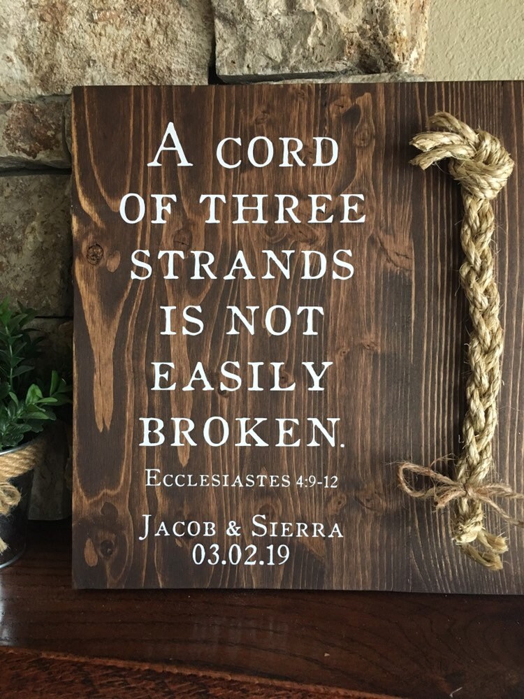 Christian Wedding Gift, A Cord of Three Strands is Not Easily Broken, Personalized Gift for Couple, Anniversary Gift
