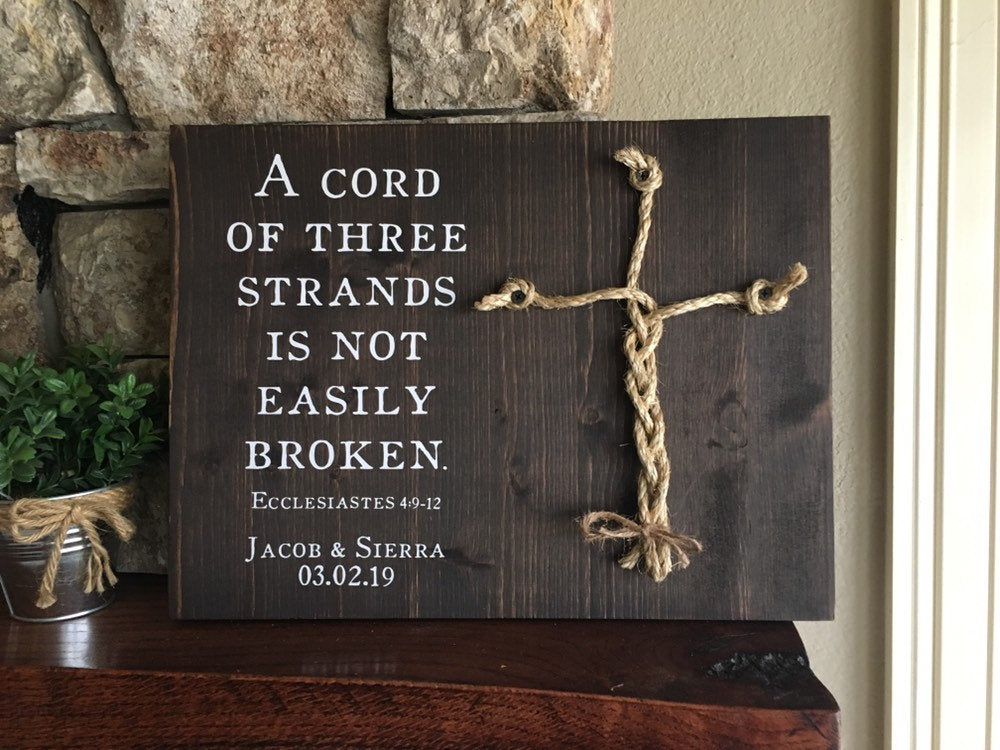 Christian Wedding Gift, A Cord of Three Strands is Not Easily Broken, Personalized Gift for Couple, Anniversary Gift