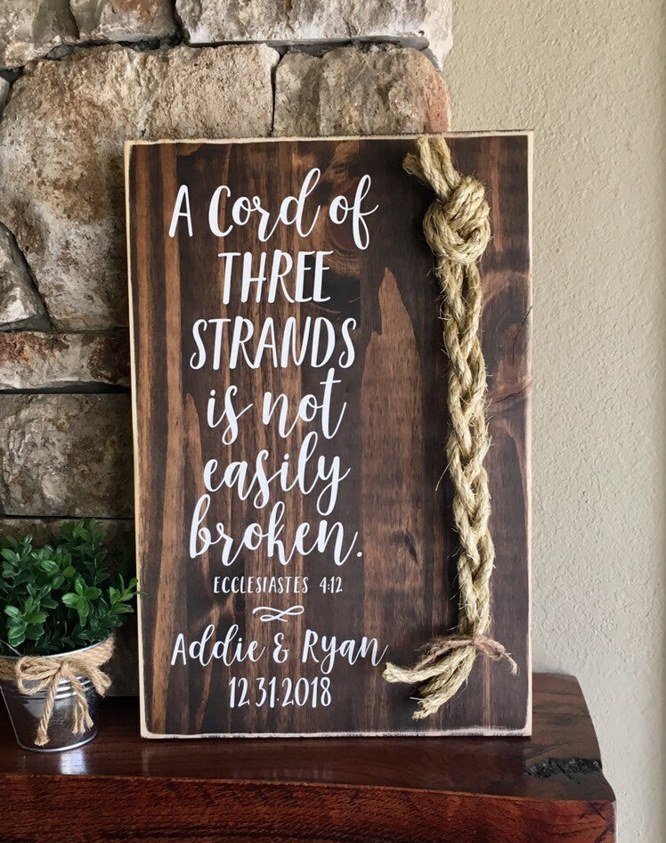 A Cord Of Three Strands Wedding Sign, Ceremony Sign, A Cord of 3 Strands, Ecclesiastes 4:9-12, Wedding Gift, Fall Wedding Decor, Cord Sign