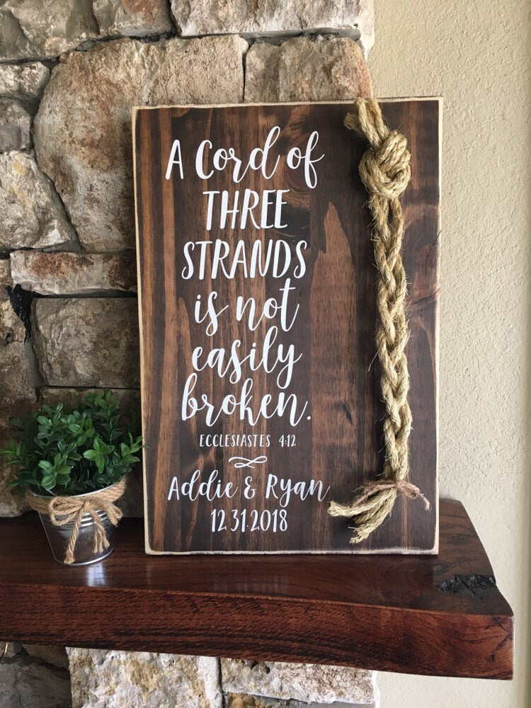 A Cord Of Three Strands Wedding Sign, Ceremony Sign, A Cord of 3 Strands, Ecclesiastes 4:9-12, Wedding Gift, Fall Wedding Decor, Cord Sign