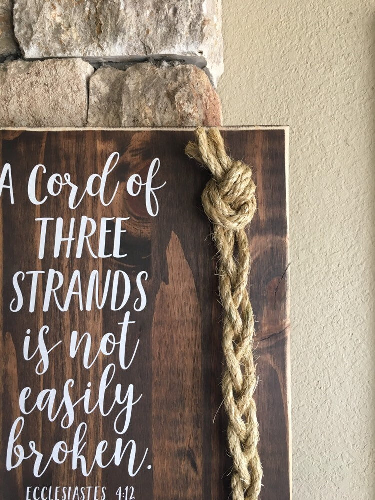 A Cord Of Three Strands Wedding Sign, Ceremony Sign, A Cord of 3 Strands, Ecclesiastes 4:9-12, Wedding Gift, Fall Wedding Decor, Cord Sign