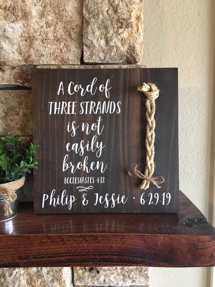 A Cord Of Three Strands Wedding Sign, Ceremony Sign, Ecclesiastes 4:9-12