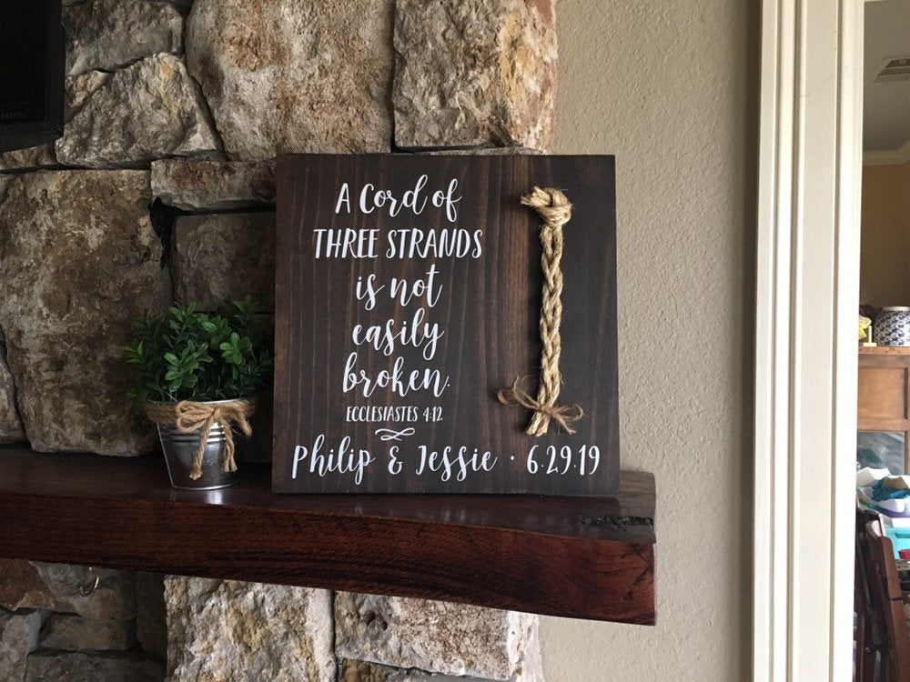 A Cord Of Three Strands Wedding Sign, Ceremony Sign, Ecclesiastes 4:9-12