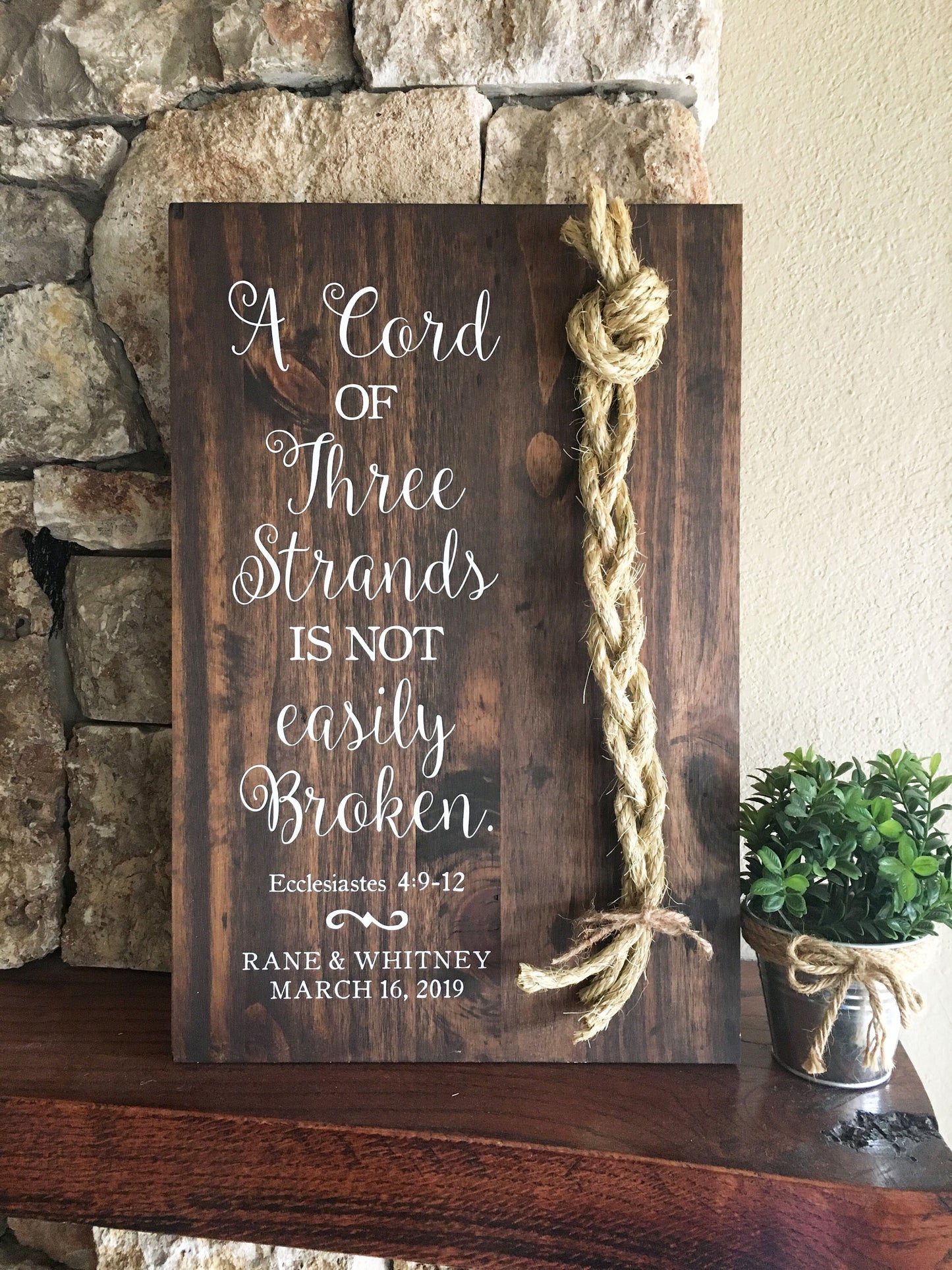 A Cord Of Three Strands Wedding Sign, Ceremony Sign, A Cord of 3 Strands, Ecclesiastes 4:9-12, Wedding Gift, Fall Wedding Decor, Cord Sign