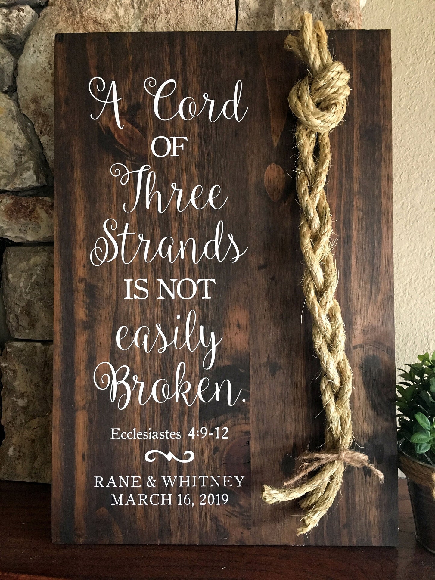 A Cord Of Three Strands Wedding Sign, Ceremony Sign, A Cord of 3 Strands, Ecclesiastes 4:9-12, Wedding Gift, Fall Wedding Decor, Cord Sign