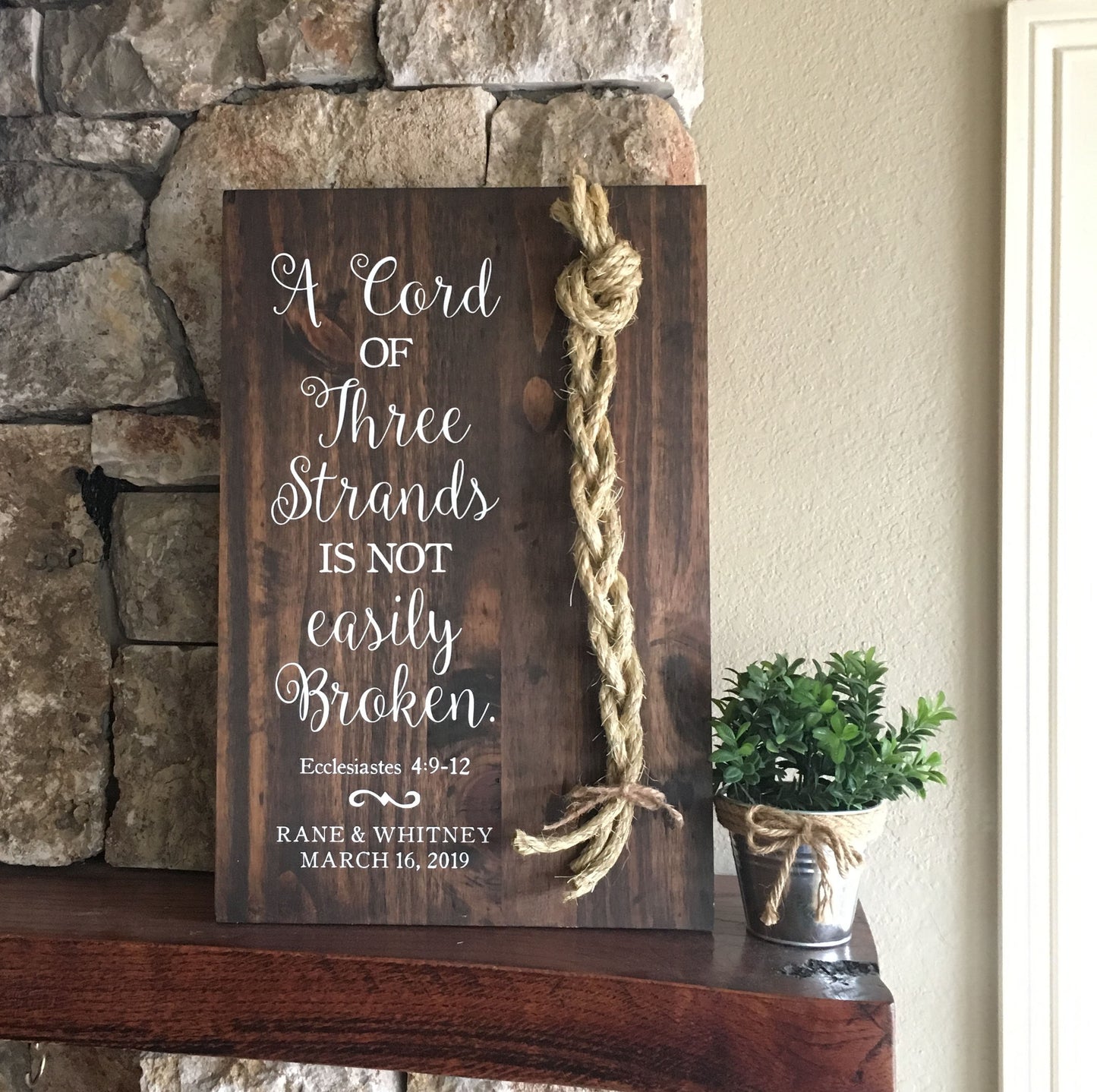 A Cord Of Three Strands Wedding Sign, Ceremony Sign, A Cord of 3 Strands, Ecclesiastes 4:9-12, Wedding Gift, Fall Wedding Decor, Cord Sign