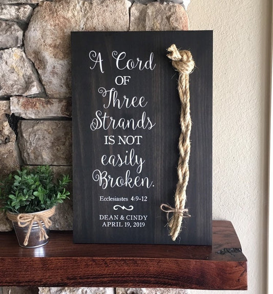 A Cord Of Three Strands Wedding Sign, Ceremony Sign, A Cord of 3 Strands, Ecclesiastes 4:9-12, Wedding Gift, Fall Wedding Decor, Cord Sign