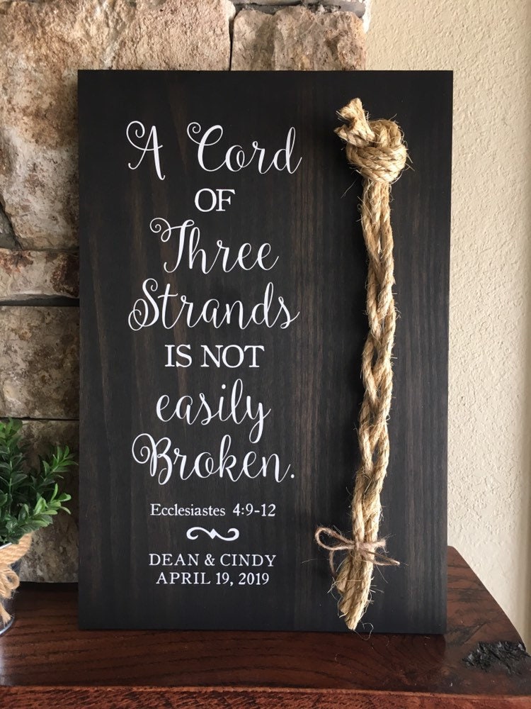 A Cord Of Three Strands Wedding Sign, Ceremony Sign, A Cord of 3 Strands, Ecclesiastes 4:9-12, Wedding Gift, Fall Wedding Decor, Cord Sign