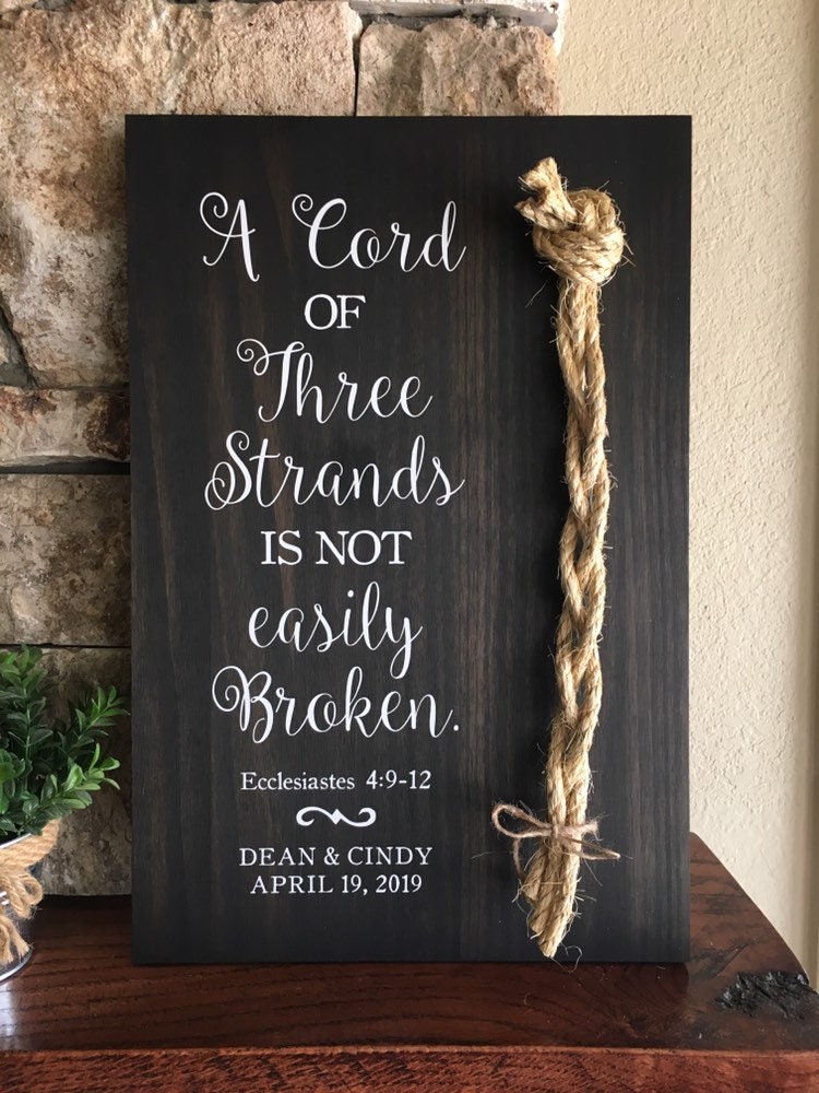 A Cord Of Three Strands Wedding Sign, Ceremony Sign, A Cord of 3 Strands, Ecclesiastes 4:9-12, Wedding Gift, Fall Wedding Decor, Cord Sign