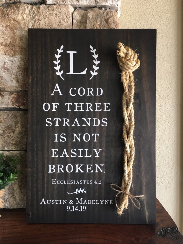 A Cord Of Three Strands Wedding Sign, Ceremony Sign, A Cord of 3 Strands, Ecclesiastes 4:9-12, Wedding Gift, Fall Wedding Decor, Cord Sign