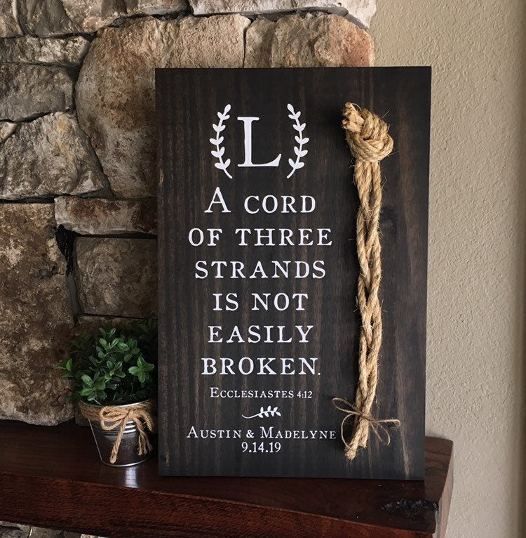 A Cord Of Three Strands Wedding Sign, Ceremony Sign, A Cord of 3 Strands, Ecclesiastes 4:9-12, Wedding Gift, Fall Wedding Decor, Cord Sign