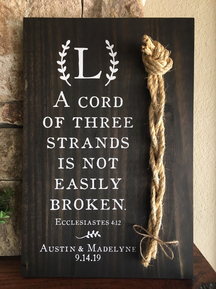 A Cord Of Three Strands Wedding Sign, Ceremony Sign, A Cord of 3 Strands, Ecclesiastes 4:9-12, Wedding Gift, Fall Wedding Decor, Cord Sign