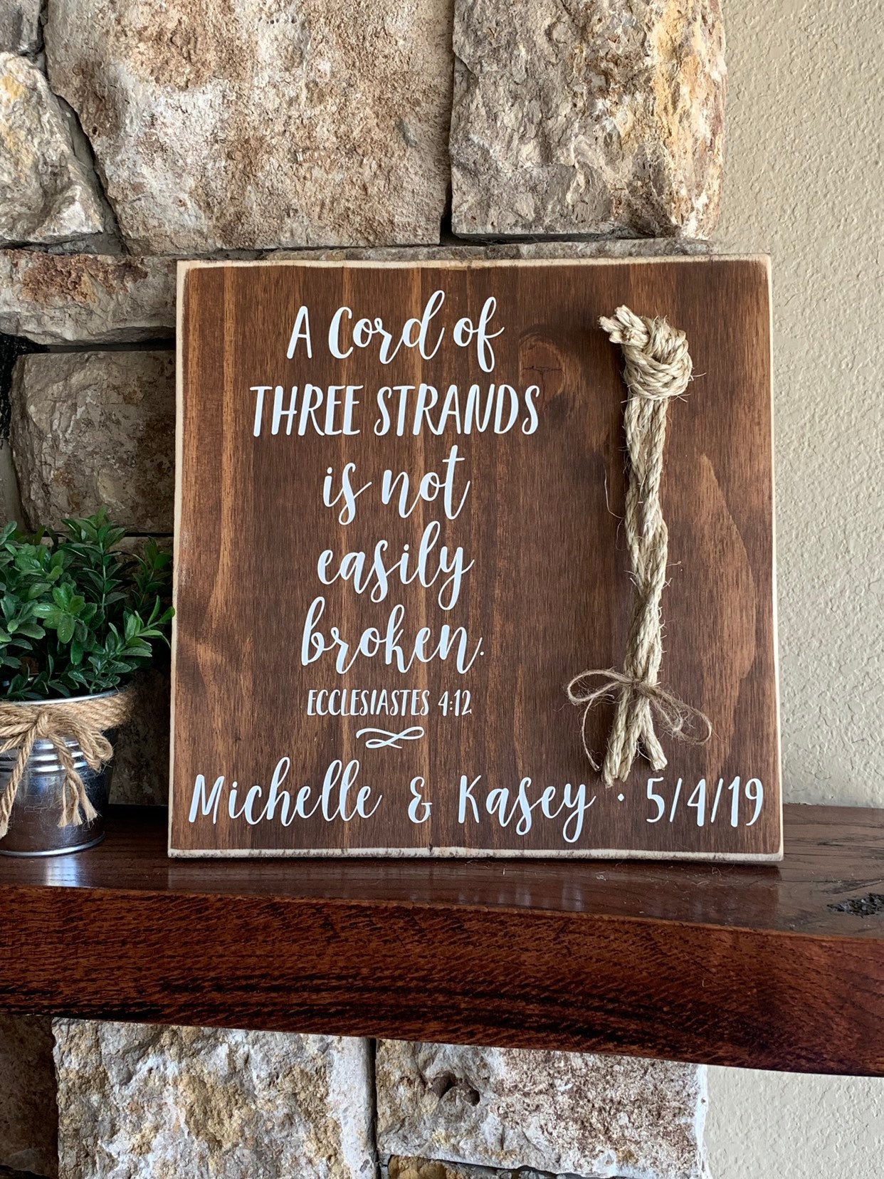 Christian Wedding Gift, A Cord of Three Strands is Not Easily Broken, Personalized Gift for Couple, Anniversary Gift