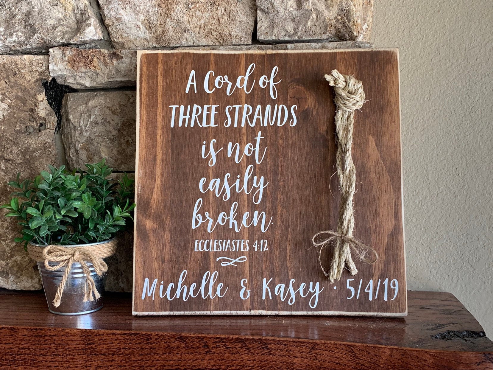 Christian Wedding Gift, A Cord of Three Strands is Not Easily Broken, Personalized Gift for Couple, Anniversary Gift