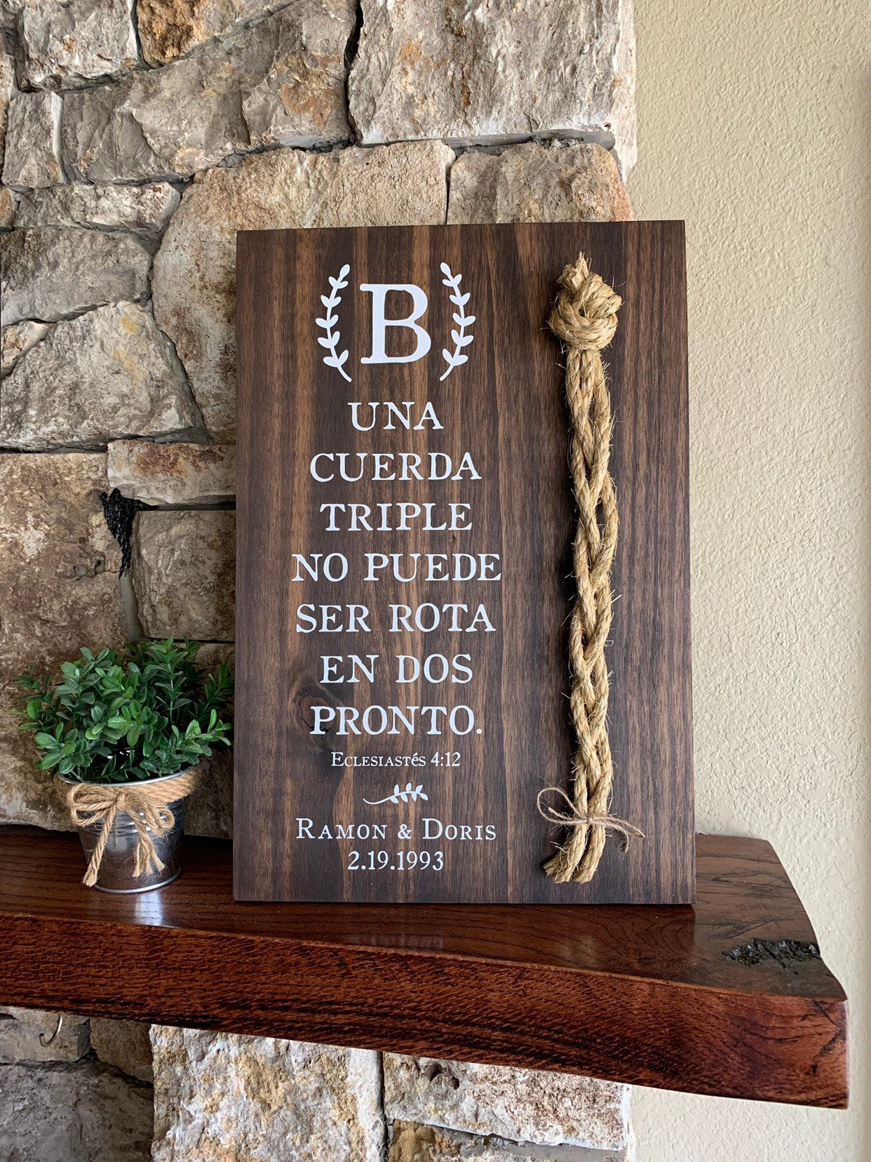 Spanish Wedding Sign, El cordon de tres hilos, A Cord Of Three Strands Wedding Sign