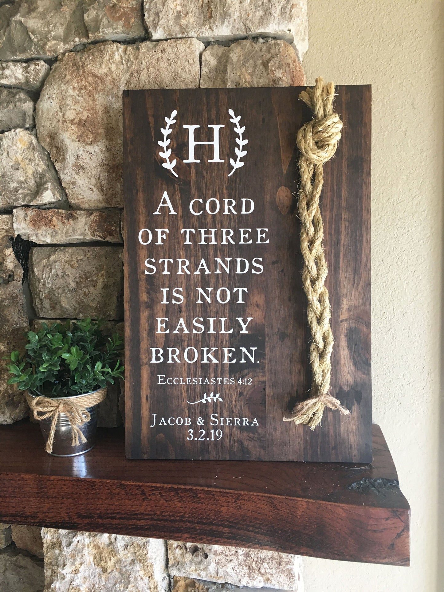 Christian Wedding Gift, A Cord of Three Strands is Not Easily Broken, Personalized Gift for Couple, Anniversary Gift