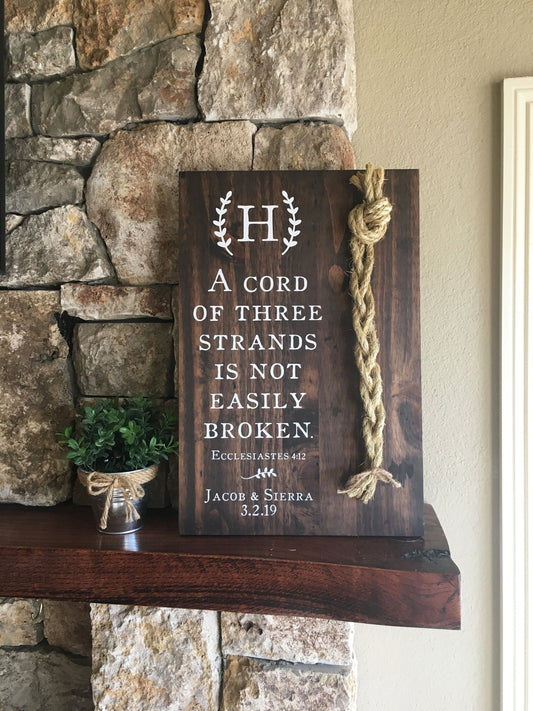 Christian Wedding Gift, A Cord of Three Strands is Not Easily Broken, Personalized Gift for Couple, Anniversary Gift