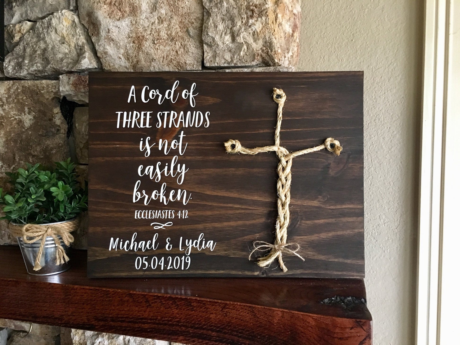 Christian Wedding Gift, A Cord of Three Strands is Not Easily Broken, Personalized Gift for Couple, Anniversary Gift