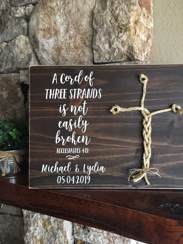 Christian Wedding Gift, A Cord of Three Strands is Not Easily Broken, Personalized Gift for Couple, Anniversary Gift