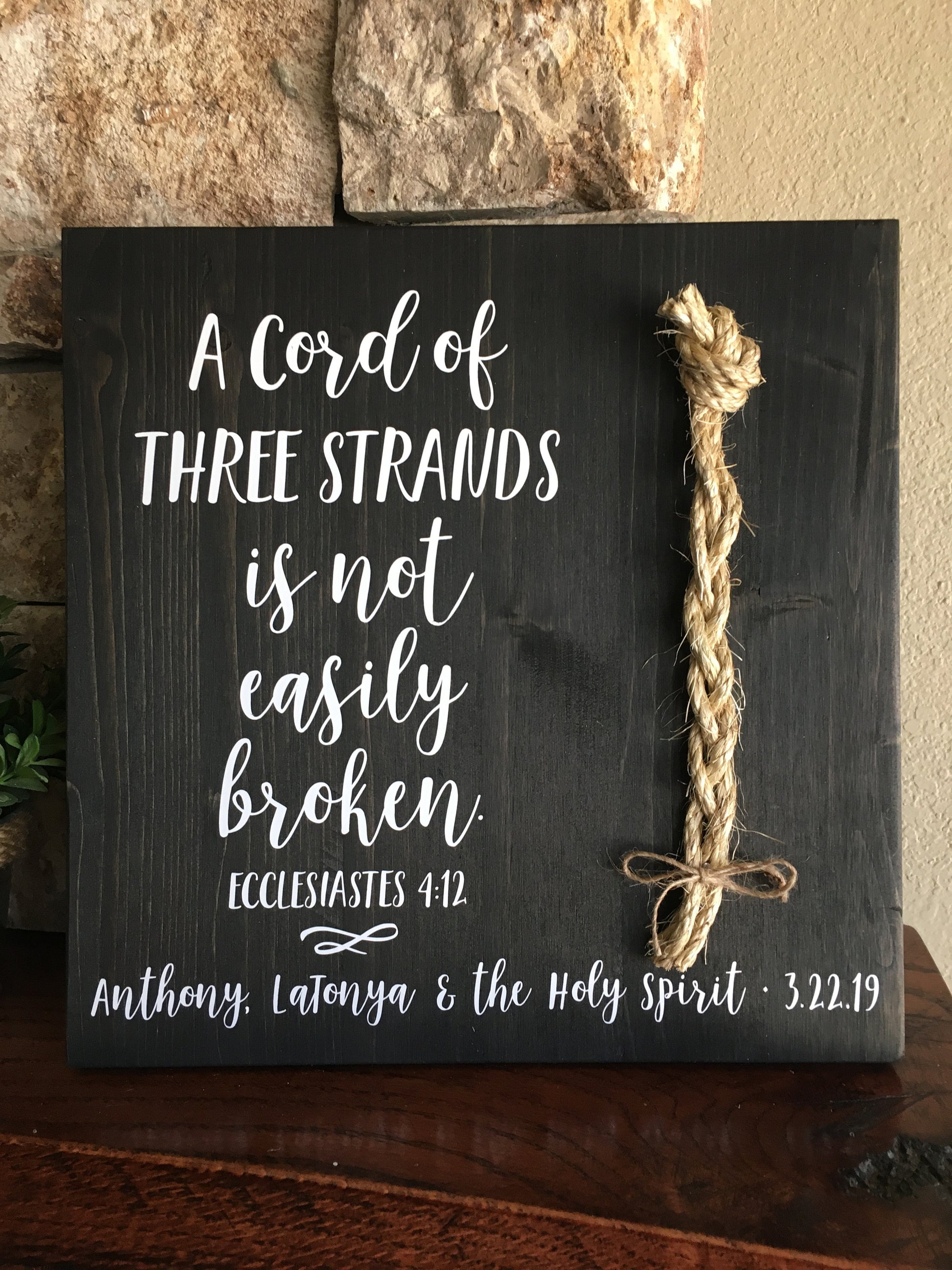 A Cord Of Three Strands Wedding Sign, Ceremony Sign, Ecclesiastes 4:9-12