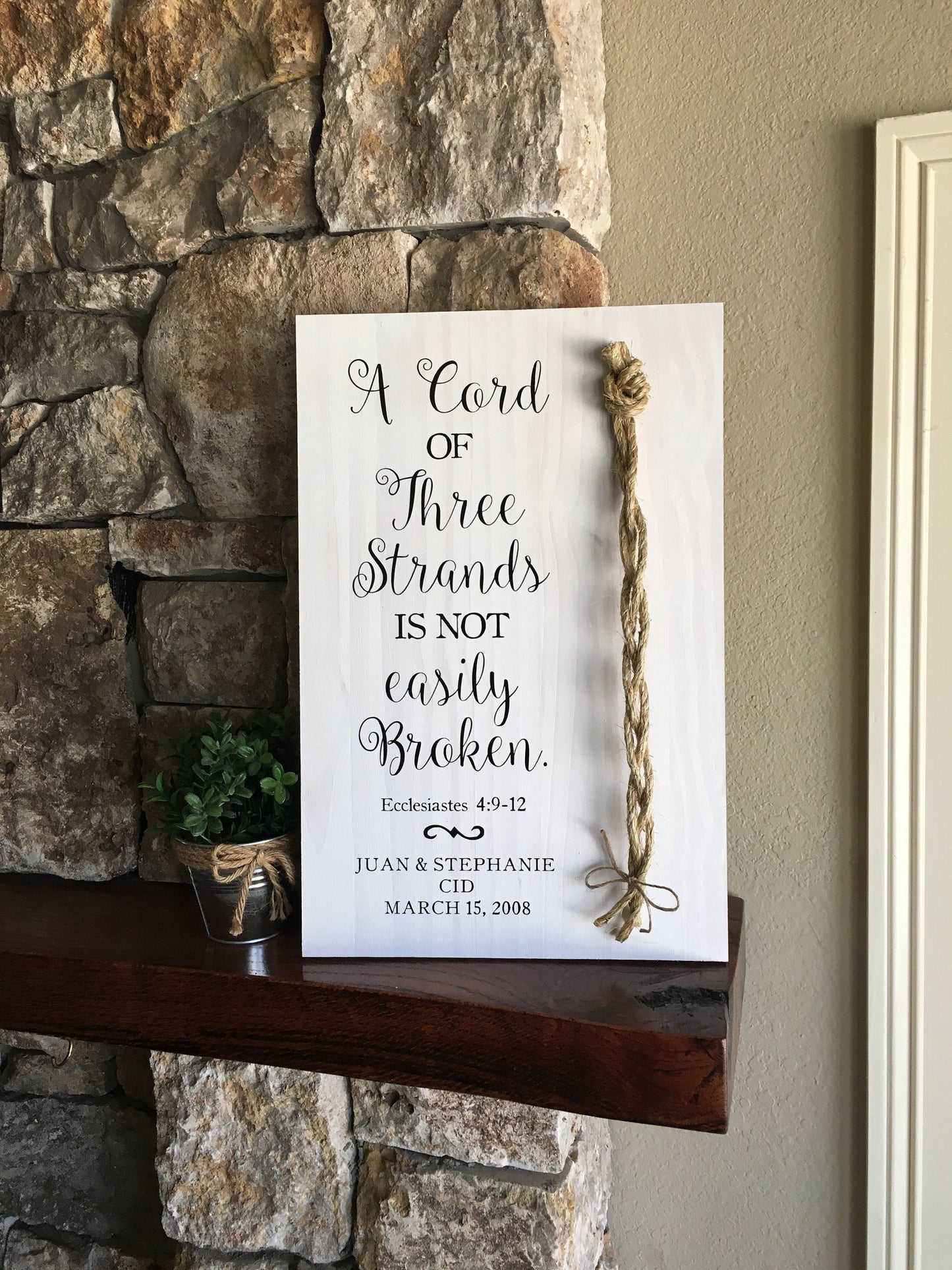 A Cord Of Three Strands Wedding Sign, Ceremony Sign, A Cord of 3 Strands, Ecclesiastes 4:9-12, Wedding Gift, Fall Wedding Decor, Cord Sign