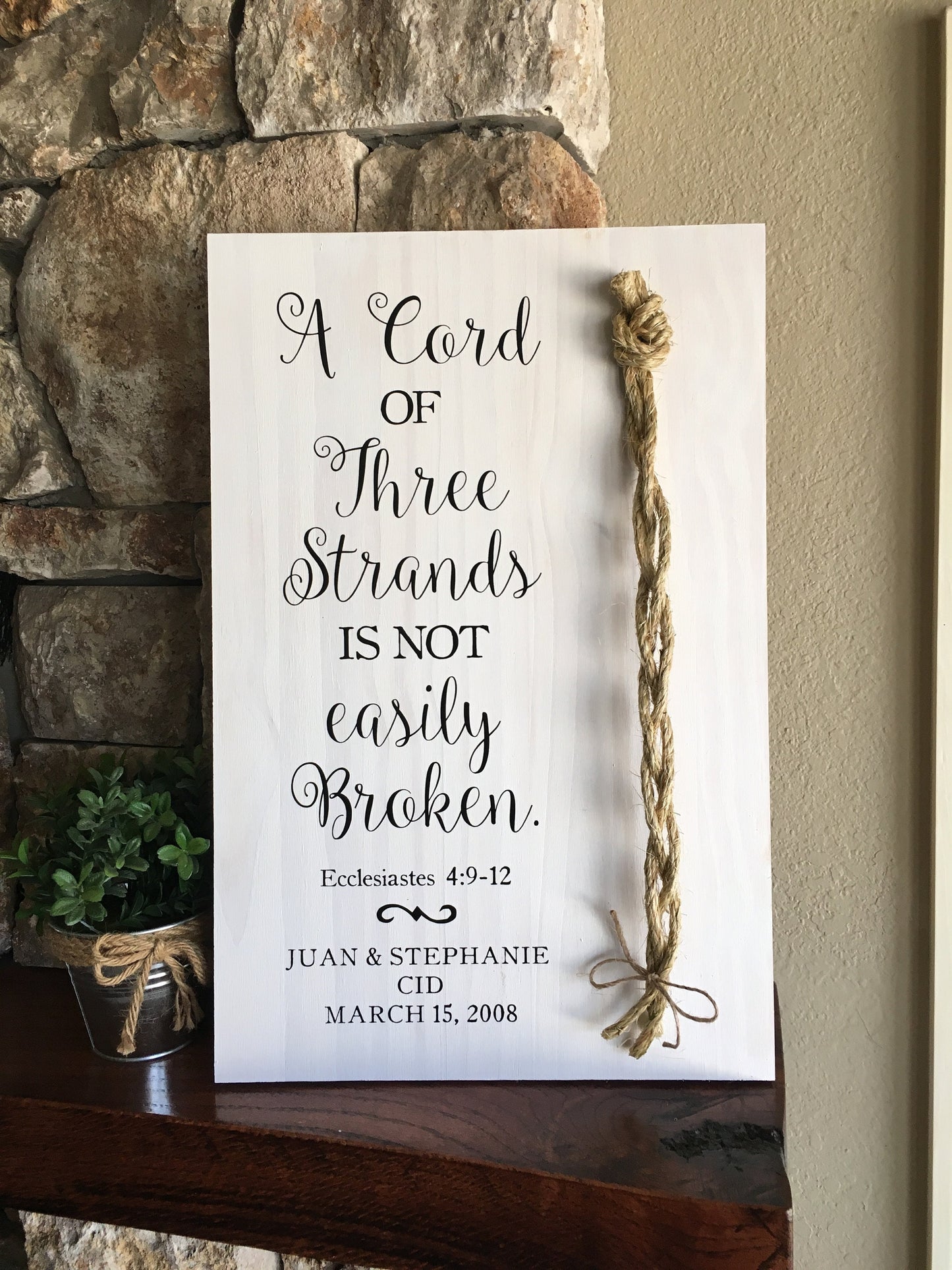 A Cord Of Three Strands Wedding Sign, Ceremony Sign, A Cord of 3 Strands, Ecclesiastes 4:9-12, Wedding Gift, Fall Wedding Decor, Cord Sign