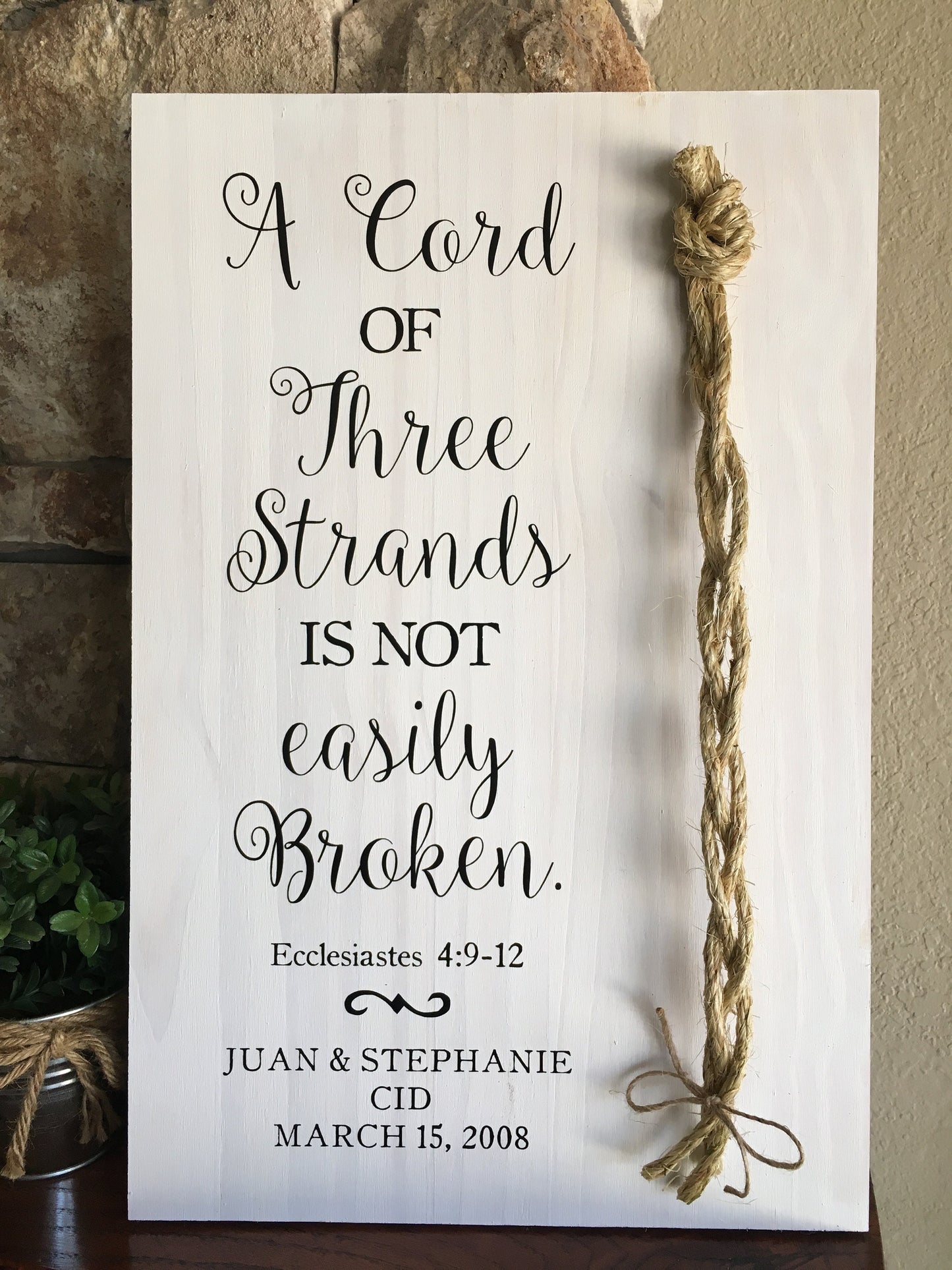 A Cord Of Three Strands Wedding Sign, Ceremony Sign, A Cord of 3 Strands, Ecclesiastes 4:9-12, Wedding Gift, Fall Wedding Decor, Cord Sign