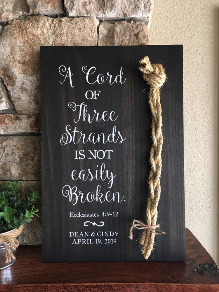 A Cord Of Three Strands Wedding Sign, Ceremony Sign, A Cord of 3 Strands, Ecclesiastes 4:9-12, Wedding Gift, Fall Wedding Decor, Cord Sign