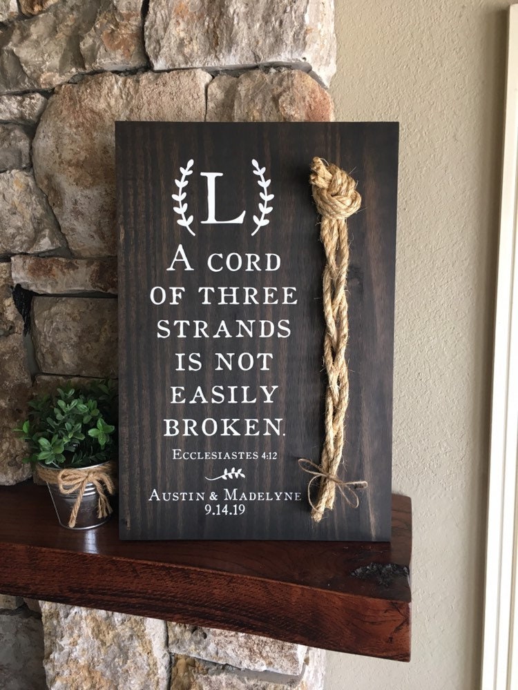 A Cord Of Three Strands Wedding Sign, Ceremony Sign, A Cord of 3 Strands, Ecclesiastes 4:9-12, Wedding Gift, Fall Wedding Decor, Cord Sign