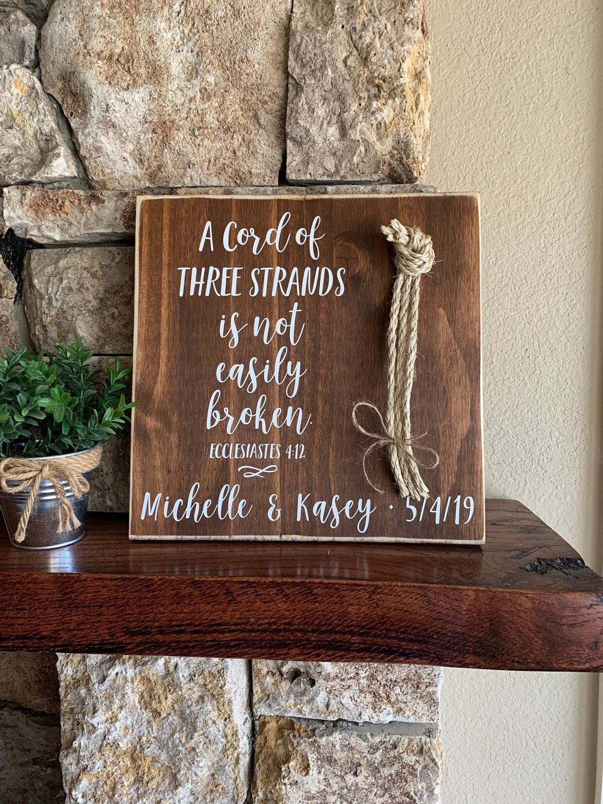 Christian Wedding Gift, A Cord of Three Strands is Not Easily Broken, Personalized Gift for Couple, Anniversary Gift