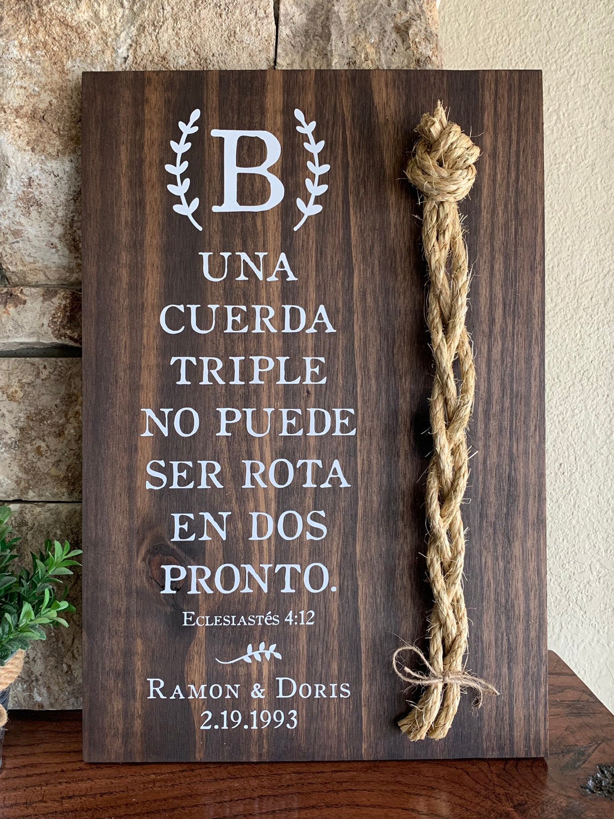 Spanish Wedding Sign, El cordon de tres hilos, A Cord Of Three Strands Wedding Sign