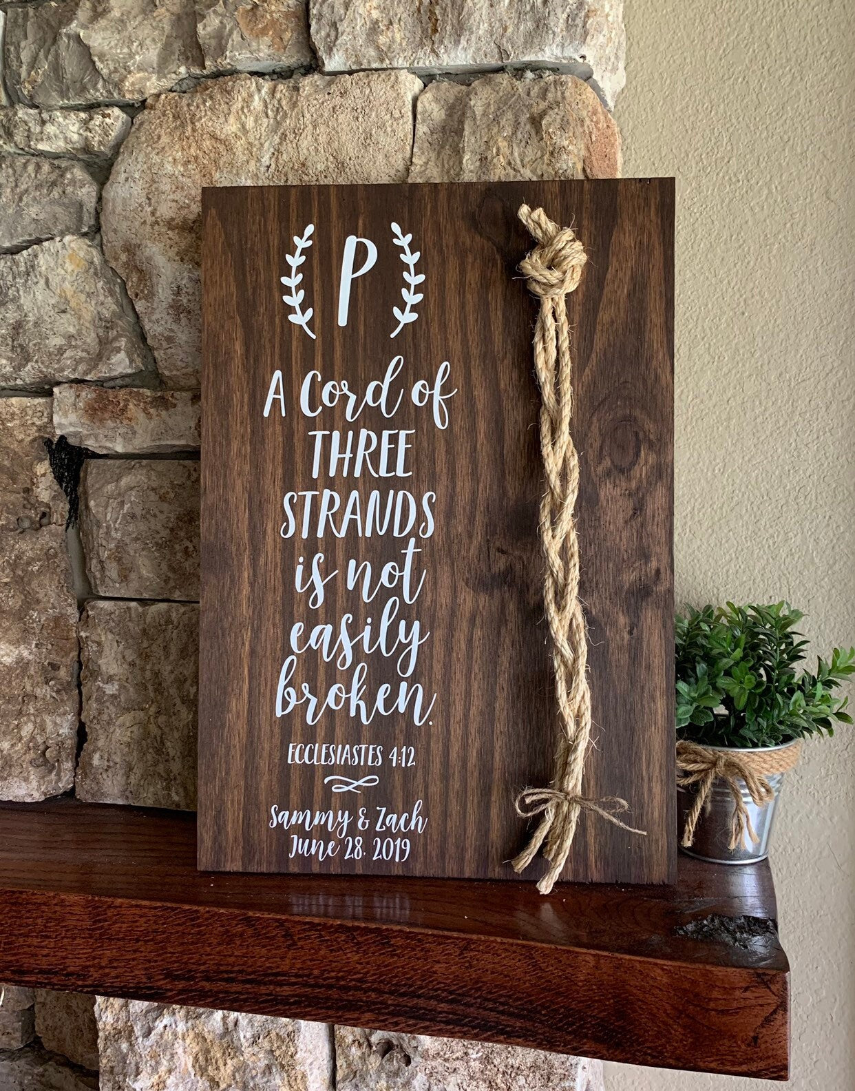 A Cord Of Three Strands Wedding Sign, Ceremony Sign, A Cord of 3 Strands, Ecclesiastes 4:9-12, Wedding Gift, Fall Wedding Decor, Cord Sign