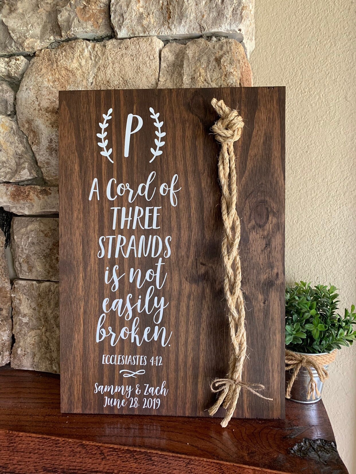 A Cord Of Three Strands Wedding Sign, Ceremony Sign, A Cord of 3 Strands, Ecclesiastes 4:9-12, Wedding Gift, Fall Wedding Decor, Cord Sign