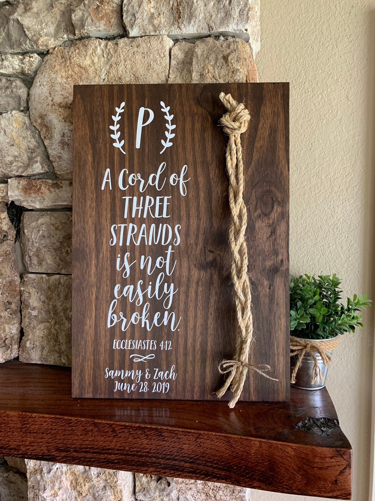 A Cord Of Three Strands Wedding Sign, Ceremony Sign, A Cord of 3 Strands, Ecclesiastes 4:9-12, Wedding Gift, Fall Wedding Decor, Cord Sign