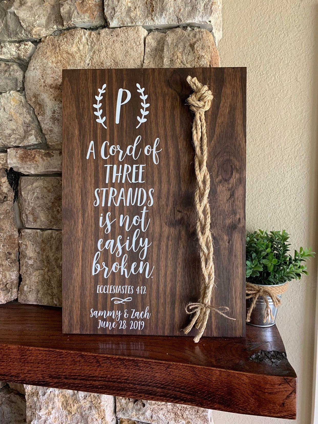 A Cord Of Three Strands Wedding Sign, Ceremony Sign, A Cord of 3 Strands, Ecclesiastes 4:9-12, Wedding Gift, Fall Wedding Decor, Cord Sign