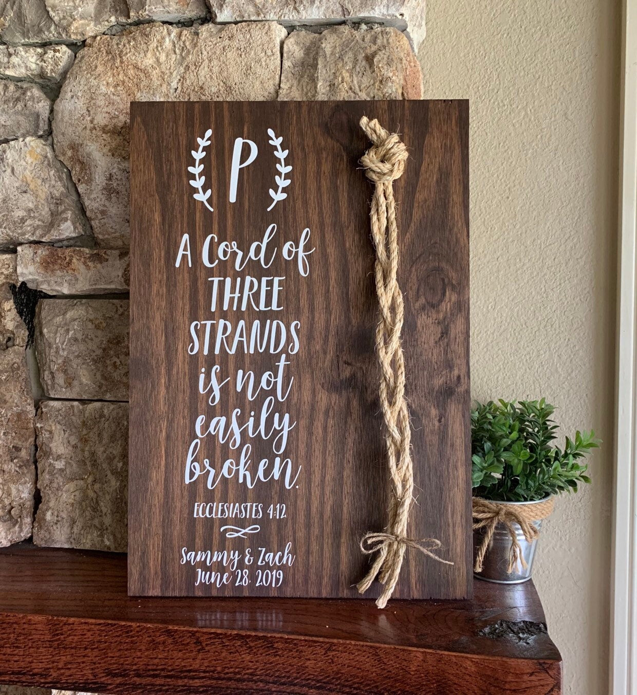 A Cord Of Three Strands Wedding Sign, Ceremony Sign, A Cord of 3 Strands, Ecclesiastes 4:9-12, Wedding Gift, Fall Wedding Decor, Cord Sign