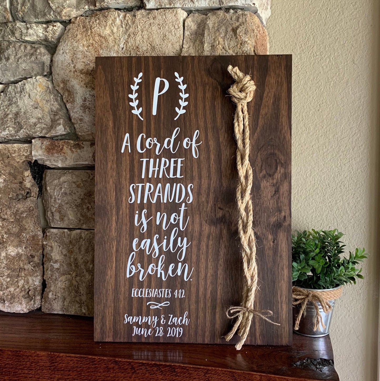 A Cord Of Three Strands Wedding Sign, Ceremony Sign, A Cord of 3 Strands, Ecclesiastes 4:9-12, Wedding Gift, Fall Wedding Decor, Cord Sign