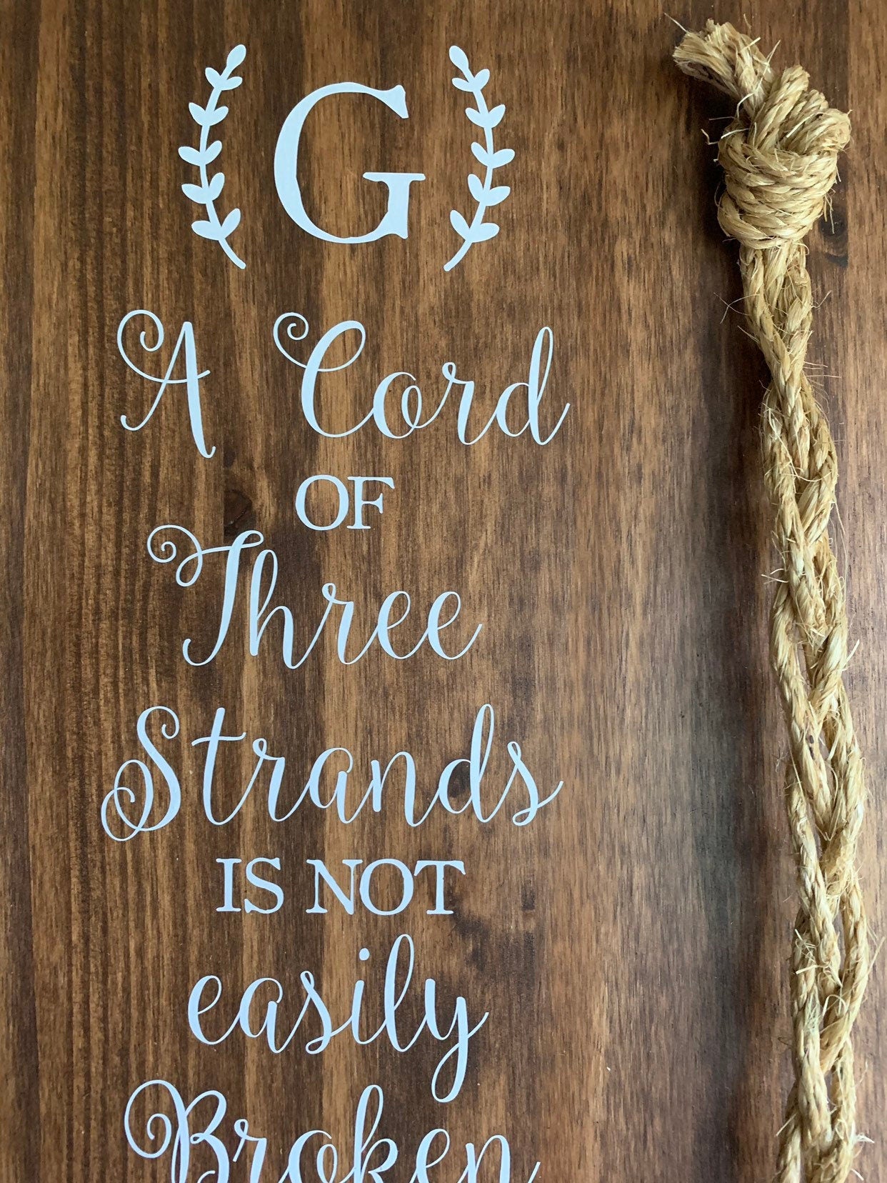 Christian Wedding Gift, A Cord of Three Strands is Not Easily Broken, Personalized Gift Couple, Anniversary Gift (Dark Walnut Color Shown)